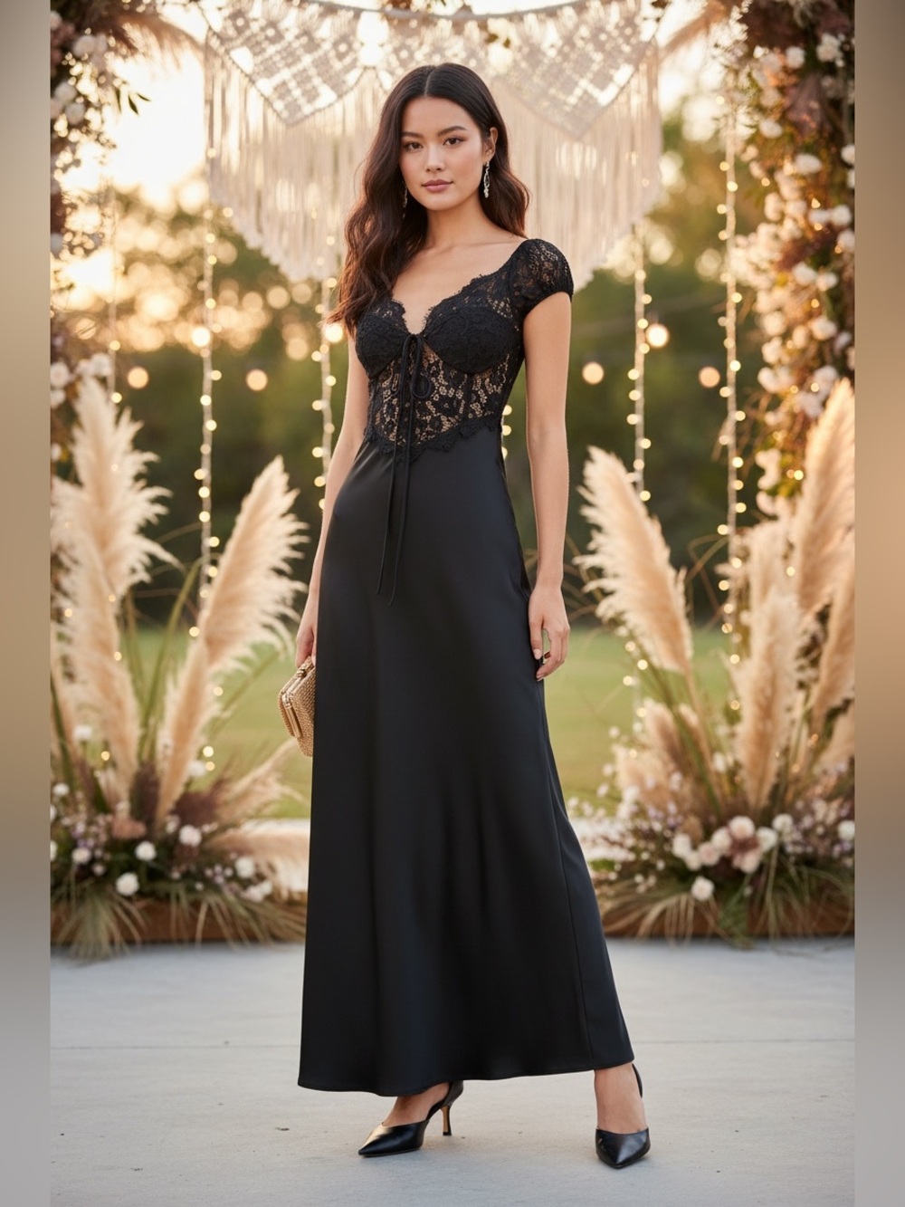 So In Love Black Lace Maxi Dresss